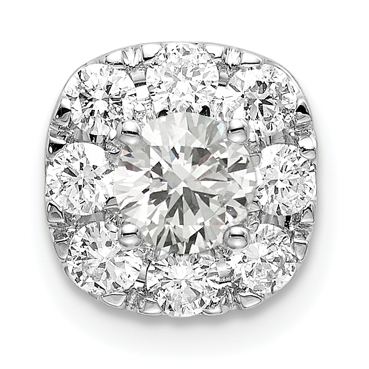 14k White Gold 3/4 carat Lab Grown Diamond VS/SI+ G+ Complete Cushion Halo Chain Slide Pendant (PM6636-075-WLG)