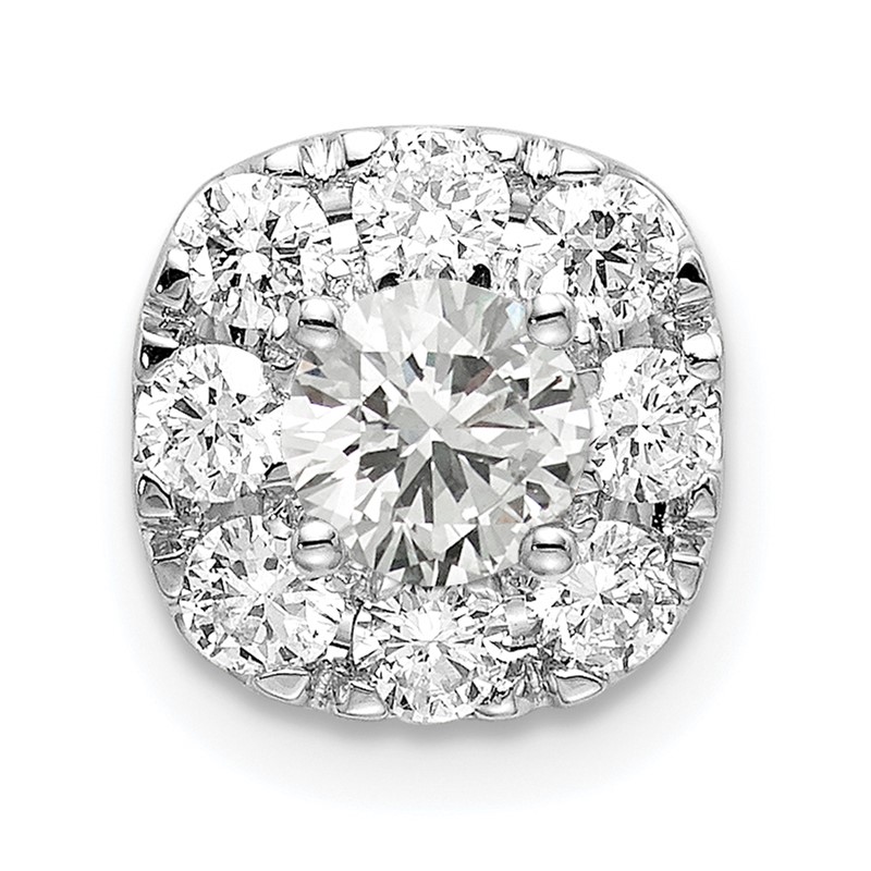 14k White Gold 3/4 carat Lab Grown Diamond VS/SI+ G+ Complete Cushion Halo Chain Slide Pendant