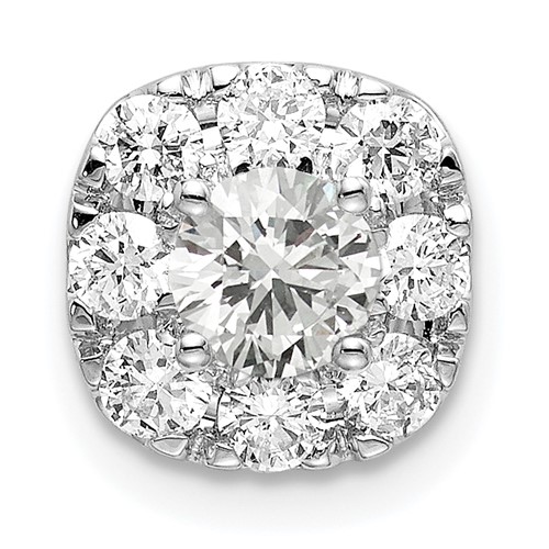 14K White Gold 0.75 Carat Lab Grown Diamond VS SI+ G+ Complete Cushion Halo Chain Slide Pendant