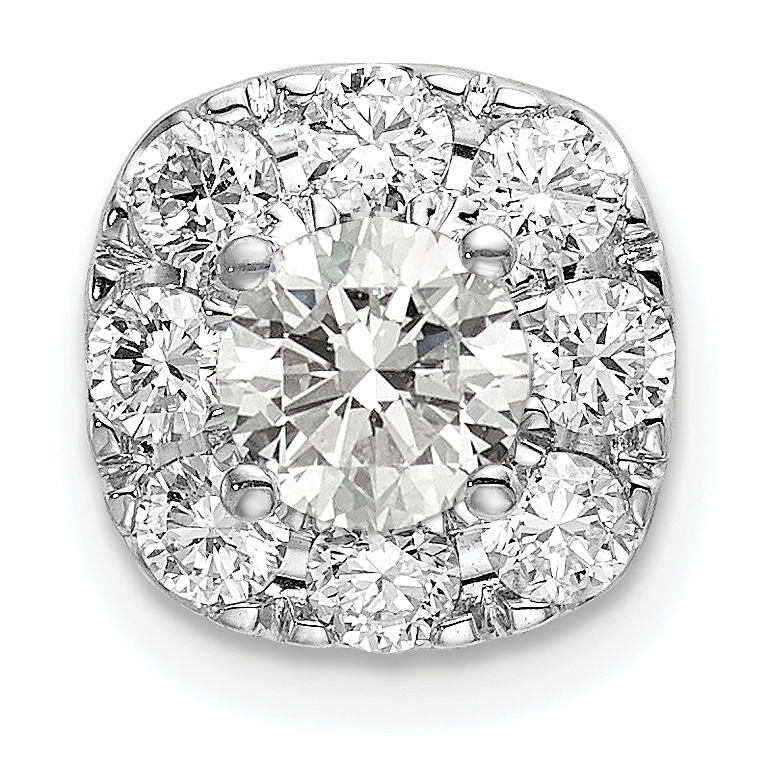 14k White Gold 1 carat Lab Grown Diamond VS/SI+ G+ Complete Cushion Halo Chain Slide Pendant (PM6636-100-WLG)