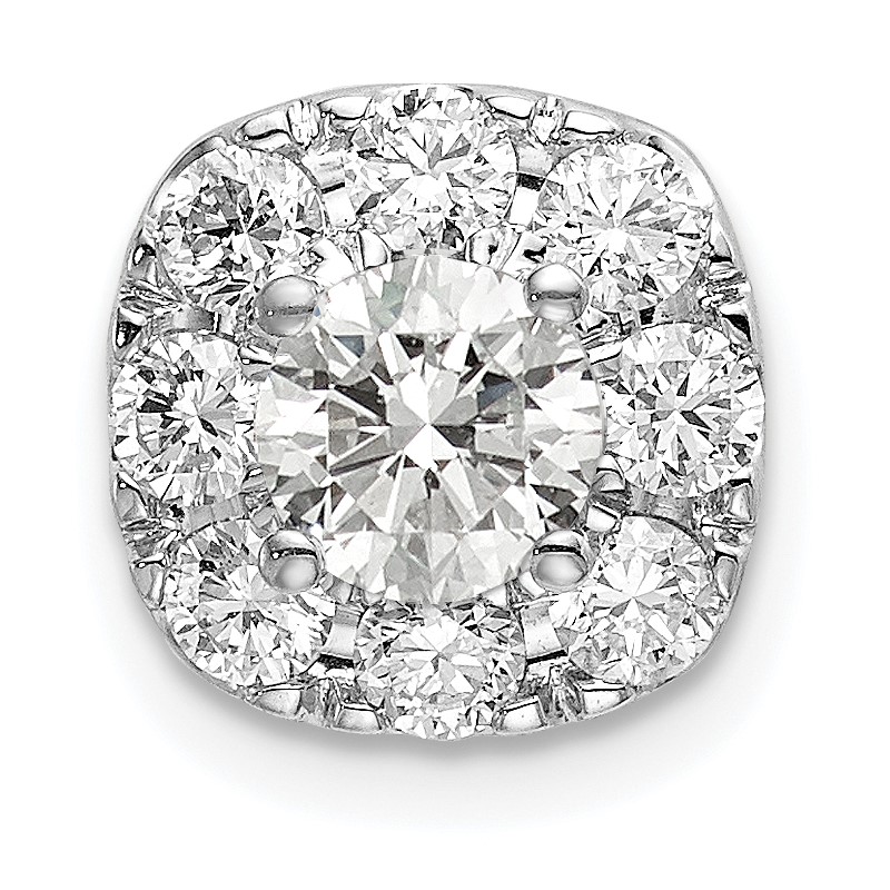 14k White Gold 1 carat Lab Grown Diamond VS/SI+ G+ Complete Cushion Halo Chain Slide Pendant