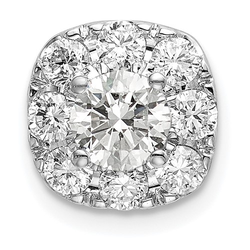 14K White Gold 1 Carat Lab Grown Diamond VS SI+ G+ Complete Cushion Halo Chain Slide Pendant