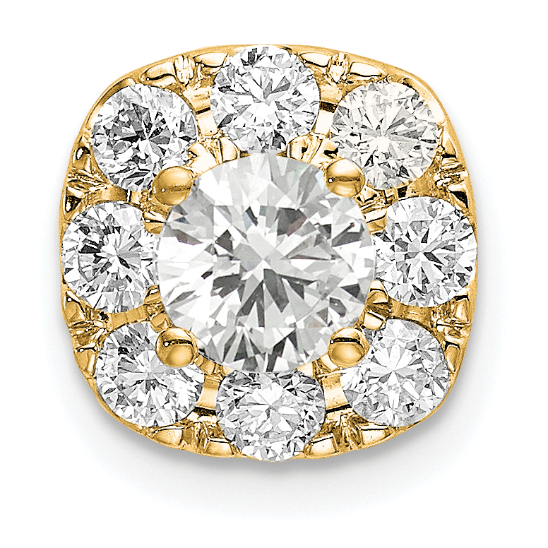 14k 1 carat Lab Grown Diamond VS/SI+ G+ Complete Cushion Halo Chain Slide Pendant (PM6636-100-YLG)