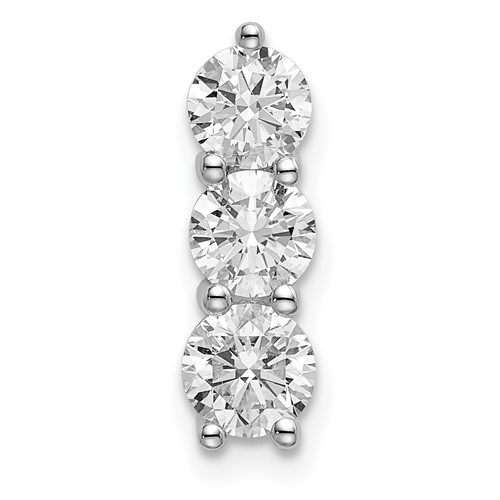 14K White Gold 1 Carat Lab Grown Diamond VS SI+ G+ Three Stone Chain Slide Pendant