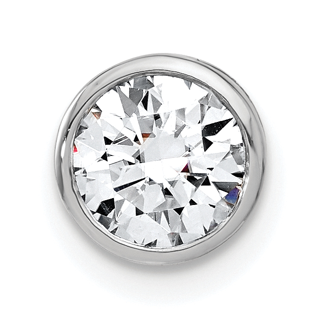 14k White Gold 1 carat Lab Grown Diamond VS/SI+ G+ Round Complete Bezel Chain Slide Pendant (PM6802-100-WLG)