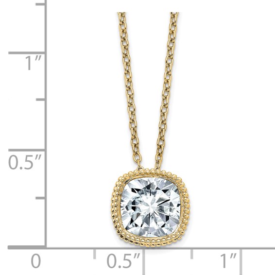 14ky Cushion Beaded Bezel 18in Necklace G H I True Light Moissanite