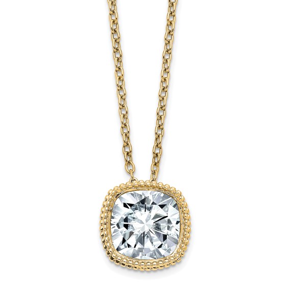 14ky Cushion Beaded Bezel 18in Necklace G H I True Light Moissanite