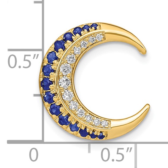 14k Polished Sapphire and Diamond Moon Chain Slide