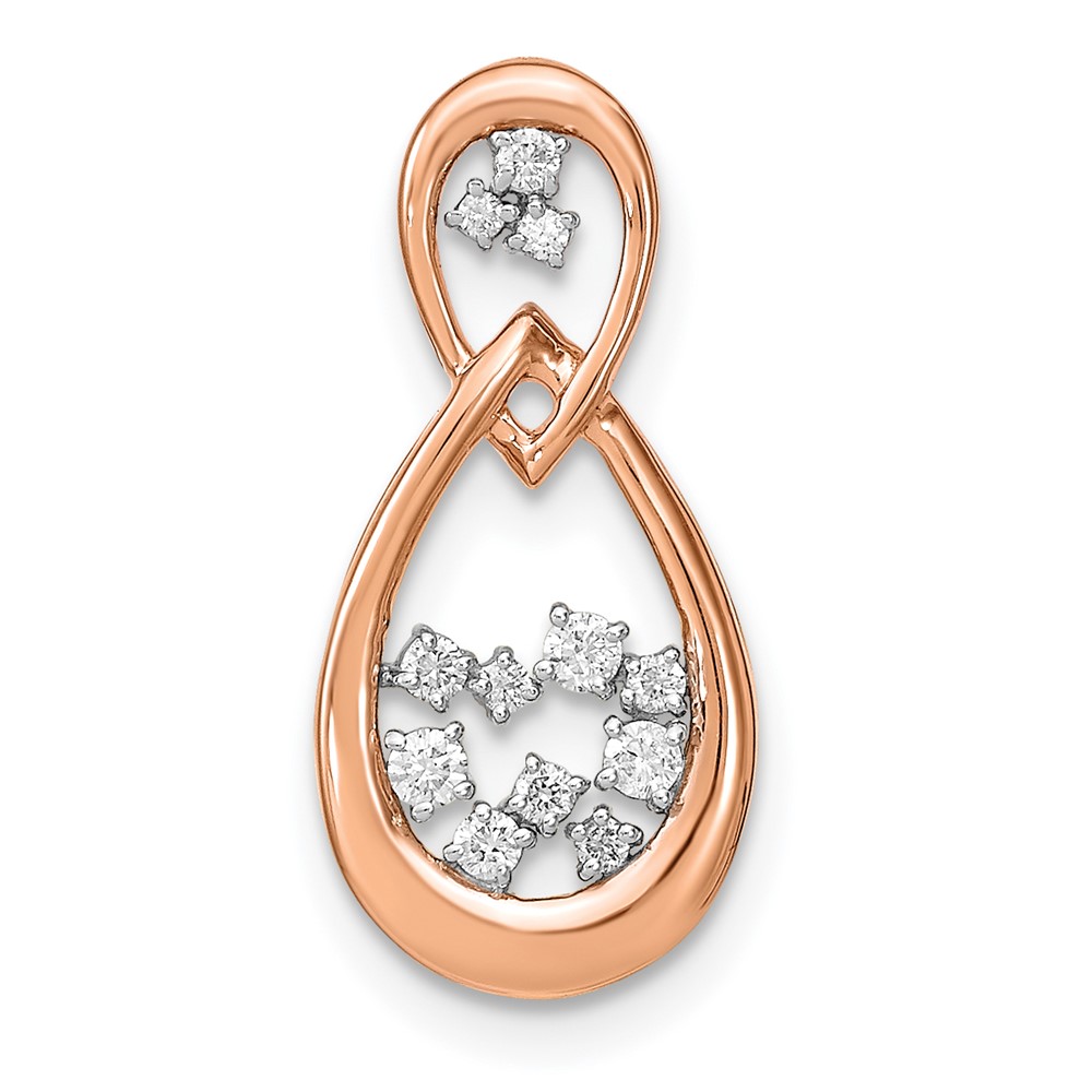 14k Rose Gold 1/8 carat Lab Grown Diamond VS/SI+ G+ Double Teardrop Chain Slide Pendant (PM6863-013-RLG)