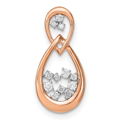 14K Rose Gold 0.12 Carat Lab Grown Diamond VS SI+ G+ Double Teardrop Chain Slide Pendant