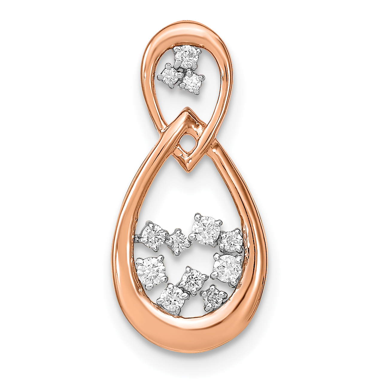14k Rose Gold 1/8 carat Diamond Double Teardrop Chain Slide (PM6863-013-RA)