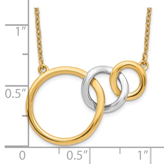 14k Two-tone Polished Triple Interlocked Circles 18 inch Necklace