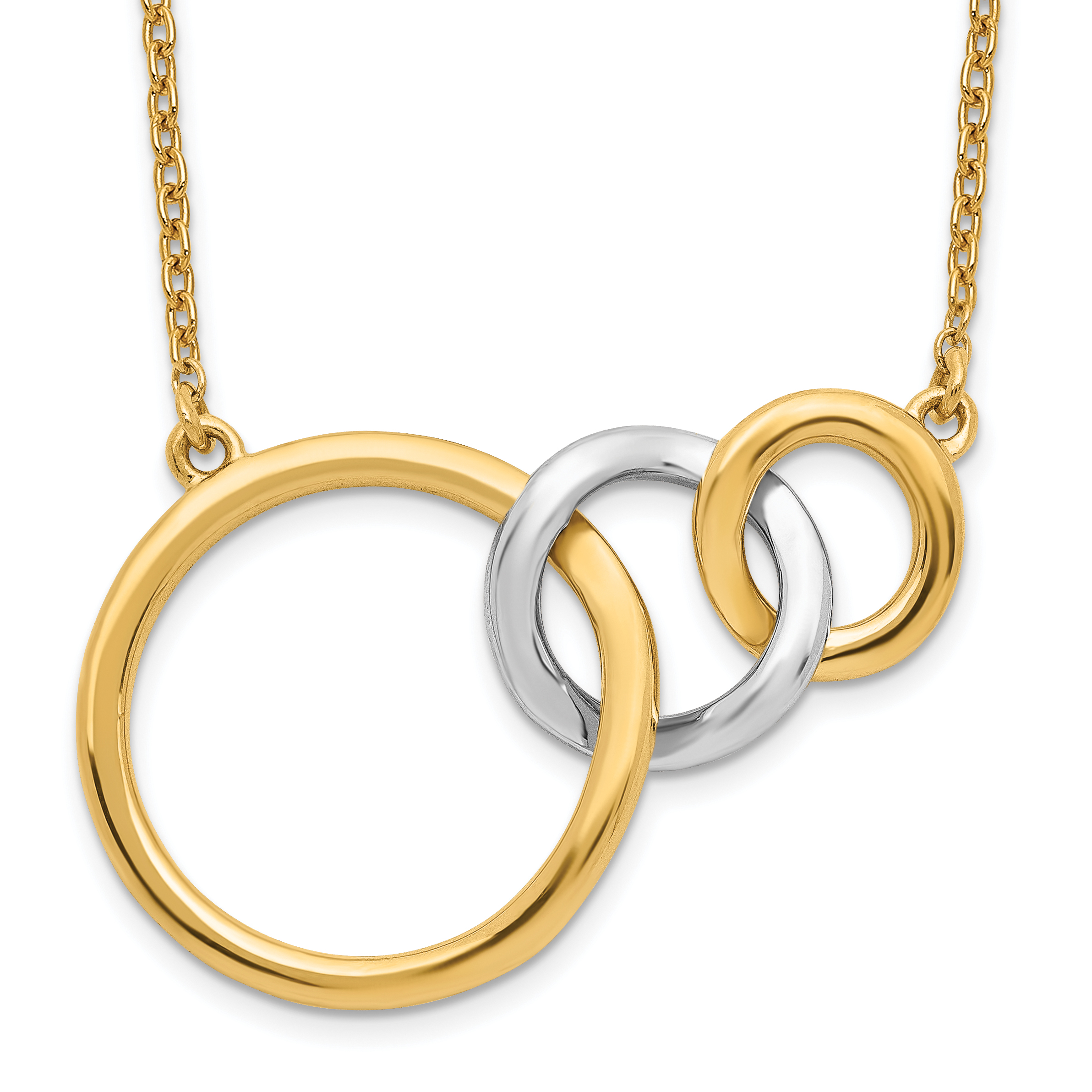 14k Two-tone Polished Triple Interlocked Circles 18 inch Necklace (PM6871-YW)