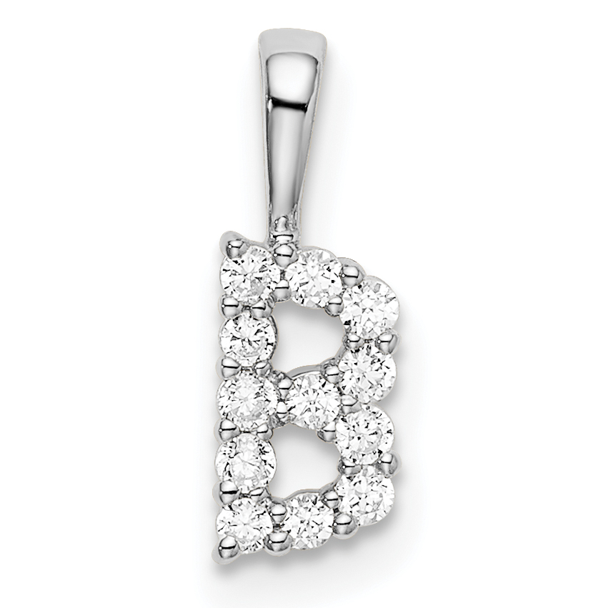 14k White Gold 1/8 carat Lab Grown Diamond VS/SI+ G+ Complete Letter B Intitial Pendant (PM6988B-012-WLG)
