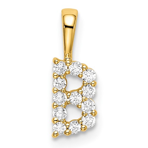 14K Yellow Gold 0.12 Carat Lab Grown Diamond VS SI+ G+ Complete Letter B Intitial Pendant