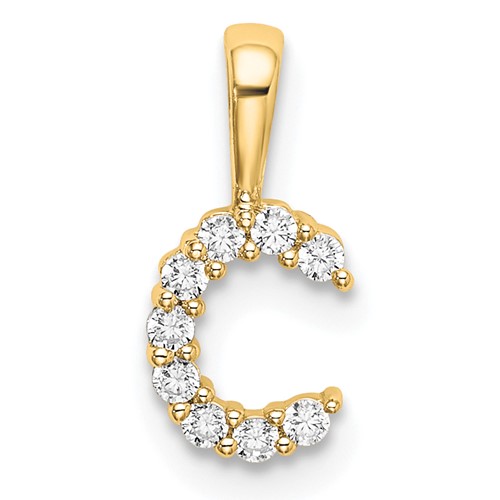 14K Yellow Gold 0.10 Carat Lab Grown Diamond VS SI+ G+ Complete Letter C Initial Pendant