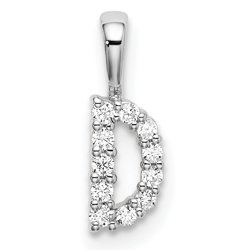 14k White Gold 1/10 carat Lab Grown Diamond VS/SI+ G+ Complete Letter D Initial Pendant (PM6988D-010-WLG)