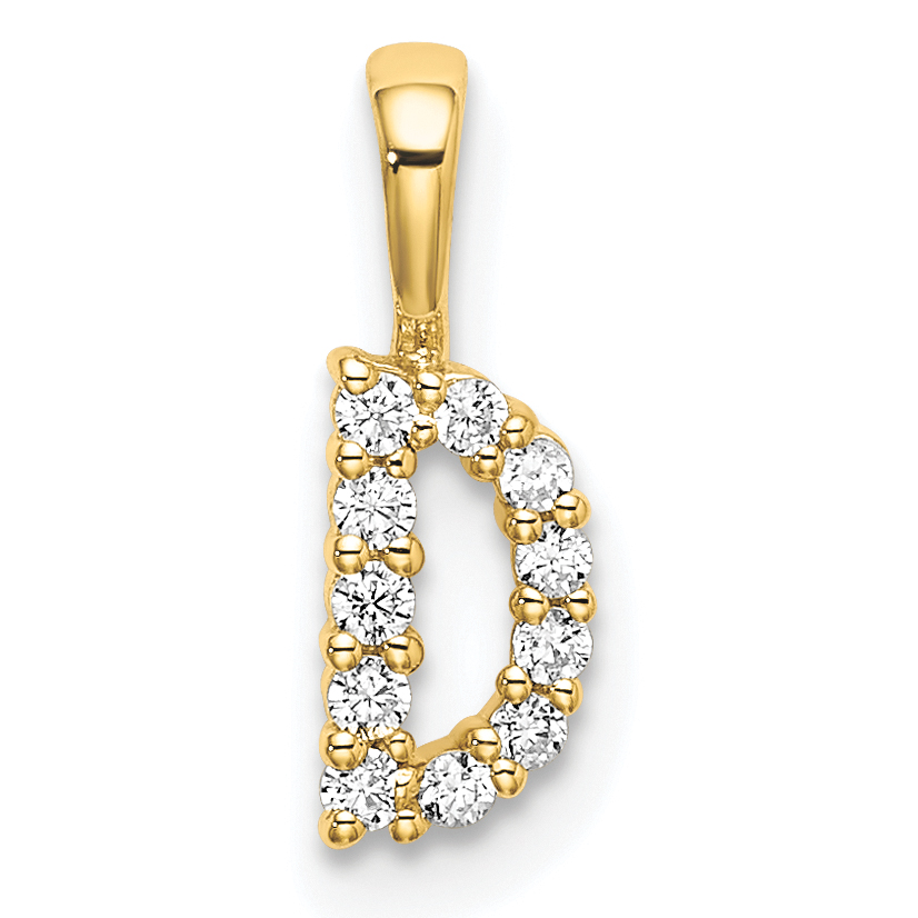 14k 1/10 carat Lab Grown Diamond VS/SI+ G+ Complete Letter D Initial Pendant (PM6988D-010-YLG)