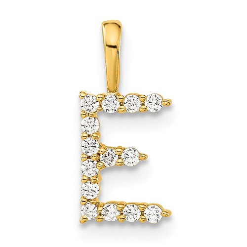 14K Yellow Gold 0.12 Carat Lab Grown Diamond VS SI+ G+ Complete Letter E Initial Pendant