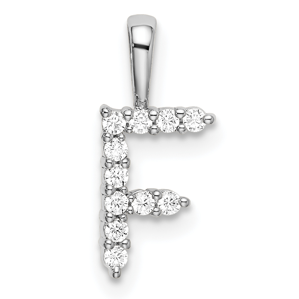 14k White Gold 1/8 carat Lab Grown Diamond VS/SI+ G+ Complete Letter F Initial Pendant (PM6988F-011-WLG)