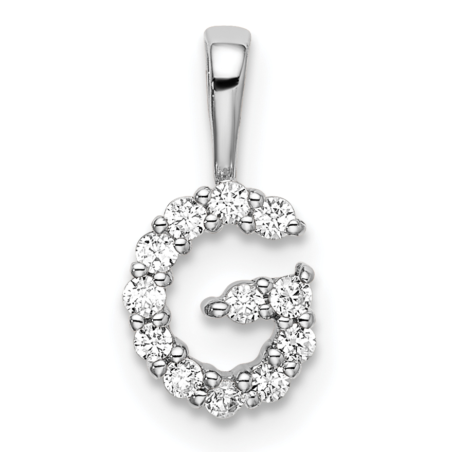 14k White Gold 1/8 carat Lab Grown Diamond VS/SI+ G+ Complete Letter G Intitial Pendant (PM6988G-012-WLG)