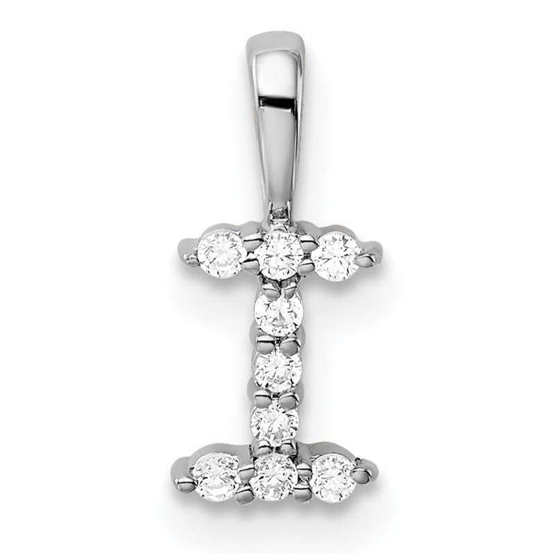14k White Gold 1/10 carat Lab Grown Diamond VS/SI+ G+ Complete Letter I Initial Pendant