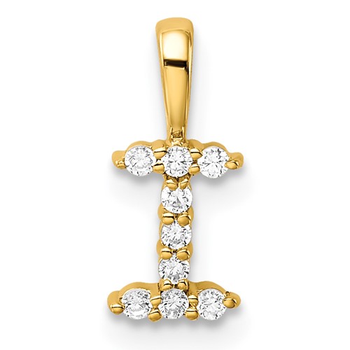 14K Yellow Gold 0.10 Carat Lab Grown Diamond VS SI+ G+ Complete Letter I Initial Pendant
