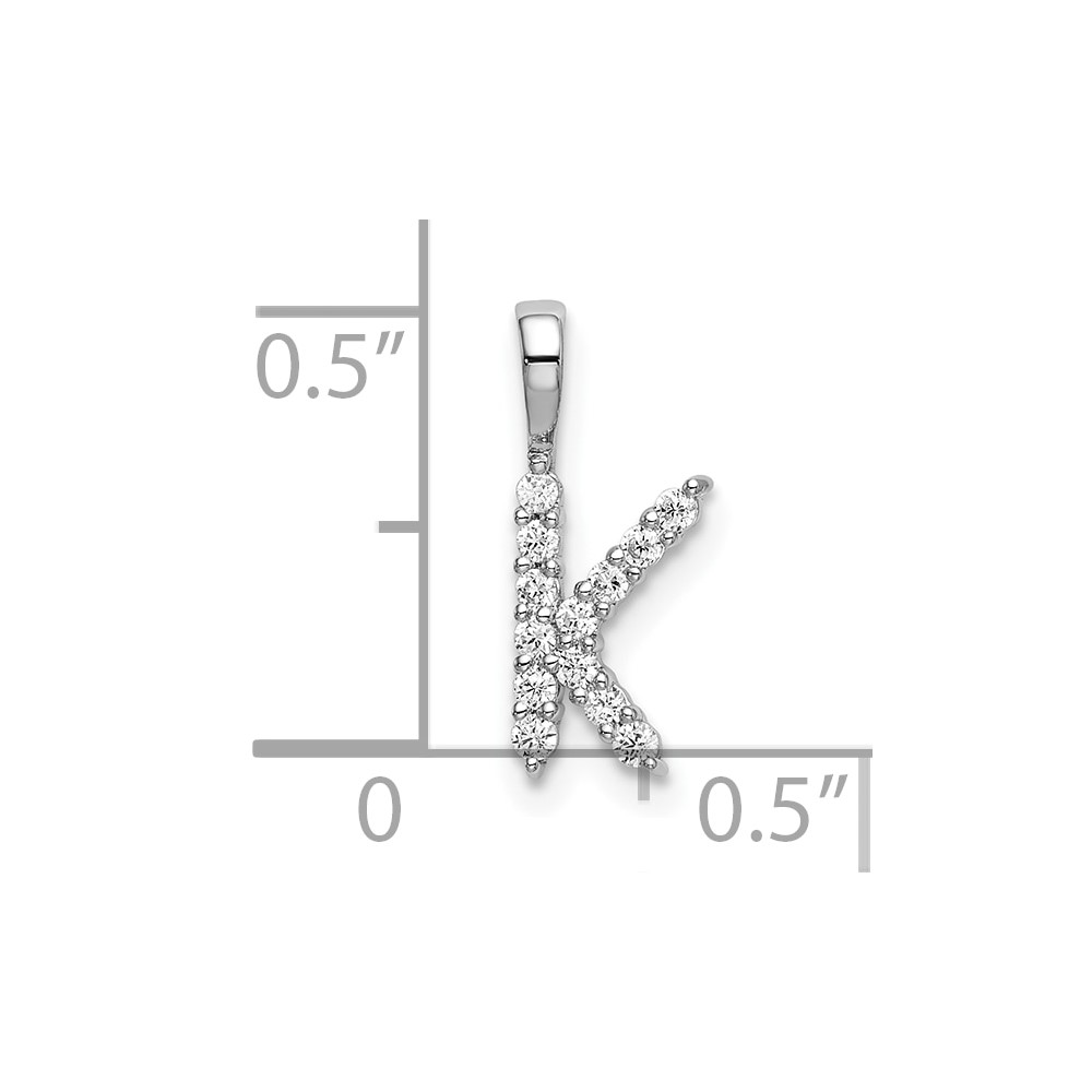 14k White Gold 1/8 carat Lab Grown Diamond VS/SI+ G+ Complete Letter K Initial Pendant (PM6988K-014-WLG)