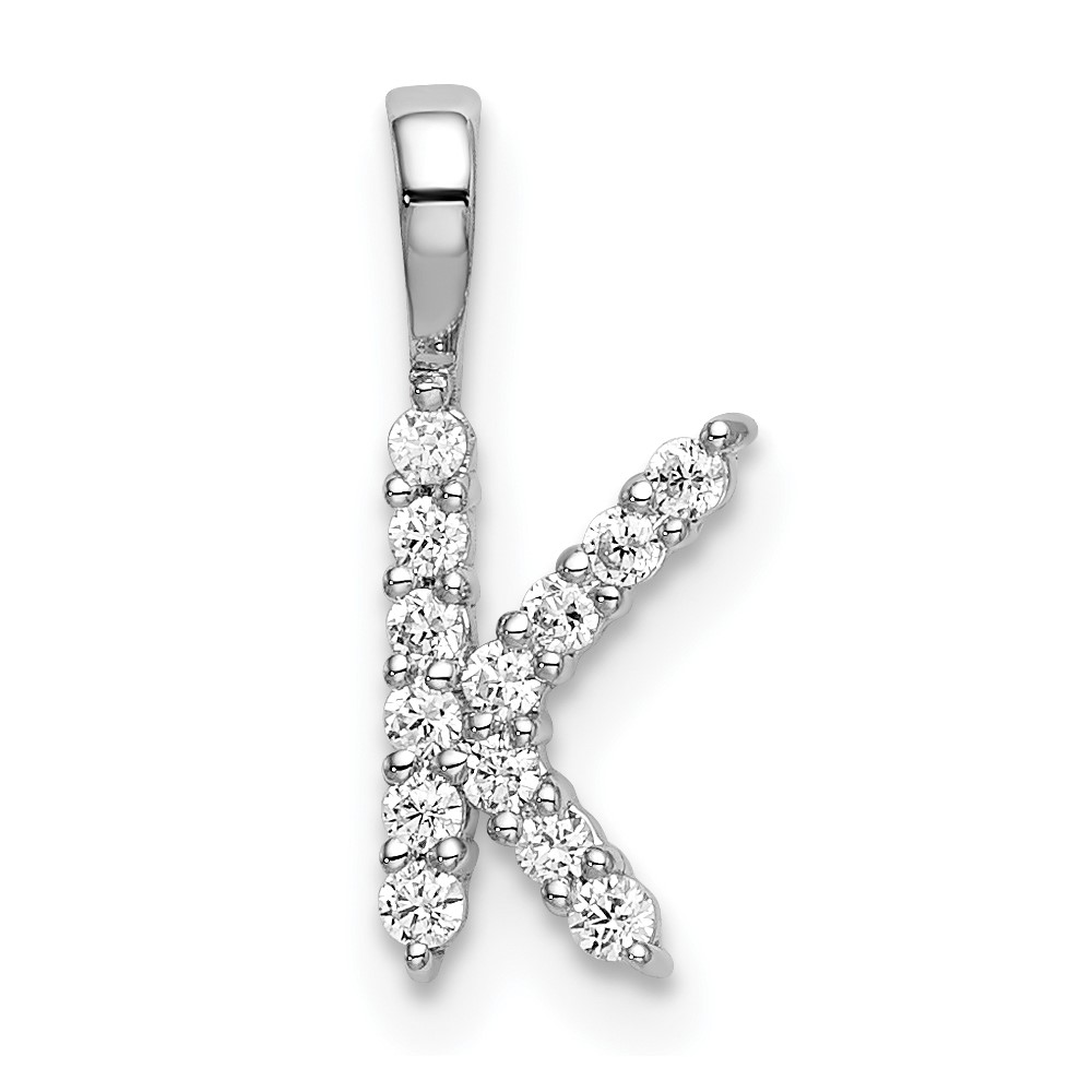 14K White Gold 0.12 Carat Lab Grown Diamond VS SI+ G+ Complete Letter K Initial Pendant