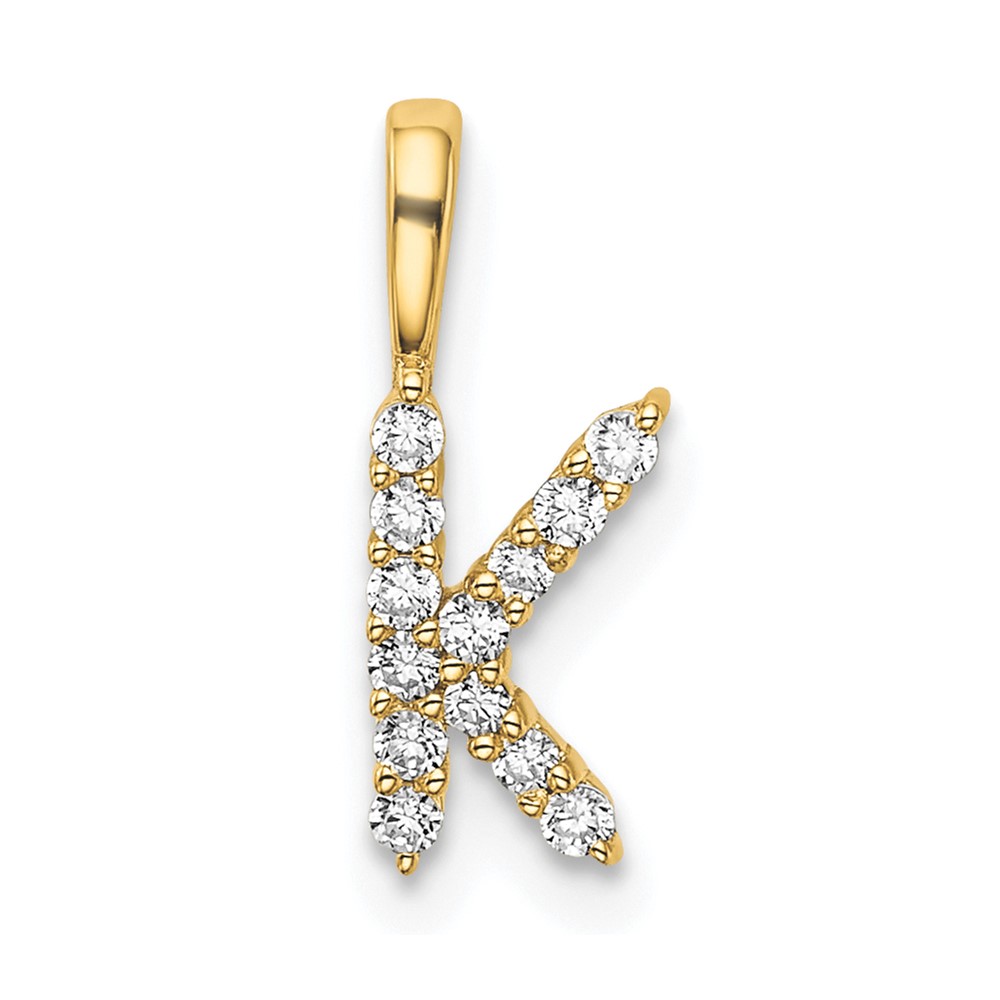 14K Yellow Gold 0.12 Carat Lab Grown Diamond VS SI+ G+ Complete Letter K Initial Pendant