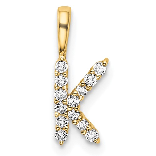 14K Yellow Gold 0.12 Carat Lab Grown Diamond VS SI+ G+ Complete Letter K Initial Pendant