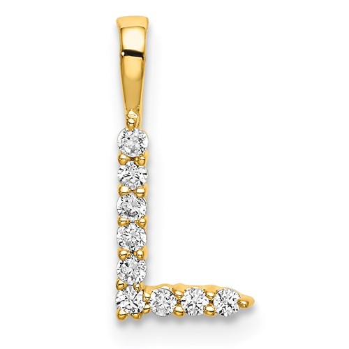 14K Yellow Gold 0.10 Carat Lab Grown Diamond VS SI+ G+ Complete Letter L Initial Pendant