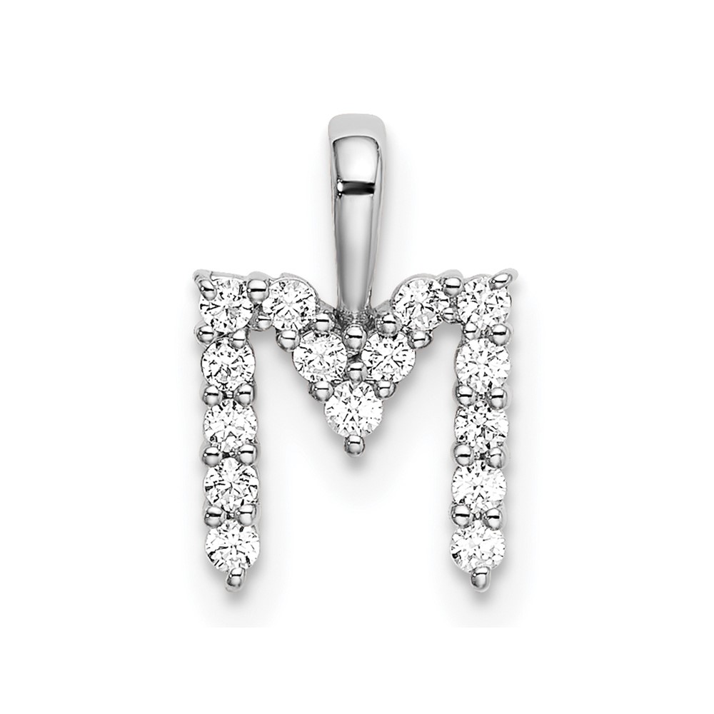 14K White Gold 0.17 Carat Lab Grown Diamond VS SI+ G+ Complete Letter M Initial Pendant