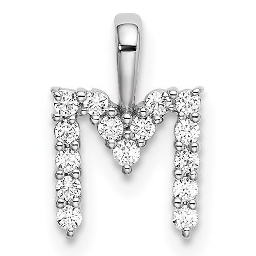 14K White Gold 0.17 Carat Lab Grown Diamond VS SI+ G+ Complete Letter M Initial Pendant