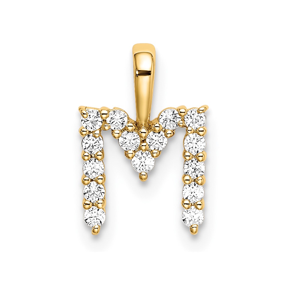 14K Yellow Gold 0.17 Carat Lab Grown Diamond VS SI+ G+ Complete Letter M Initial Pendant