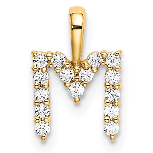 14K Yellow Gold 0.17 Carat Lab Grown Diamond VS SI+ G+ Complete Letter M Initial Pendant