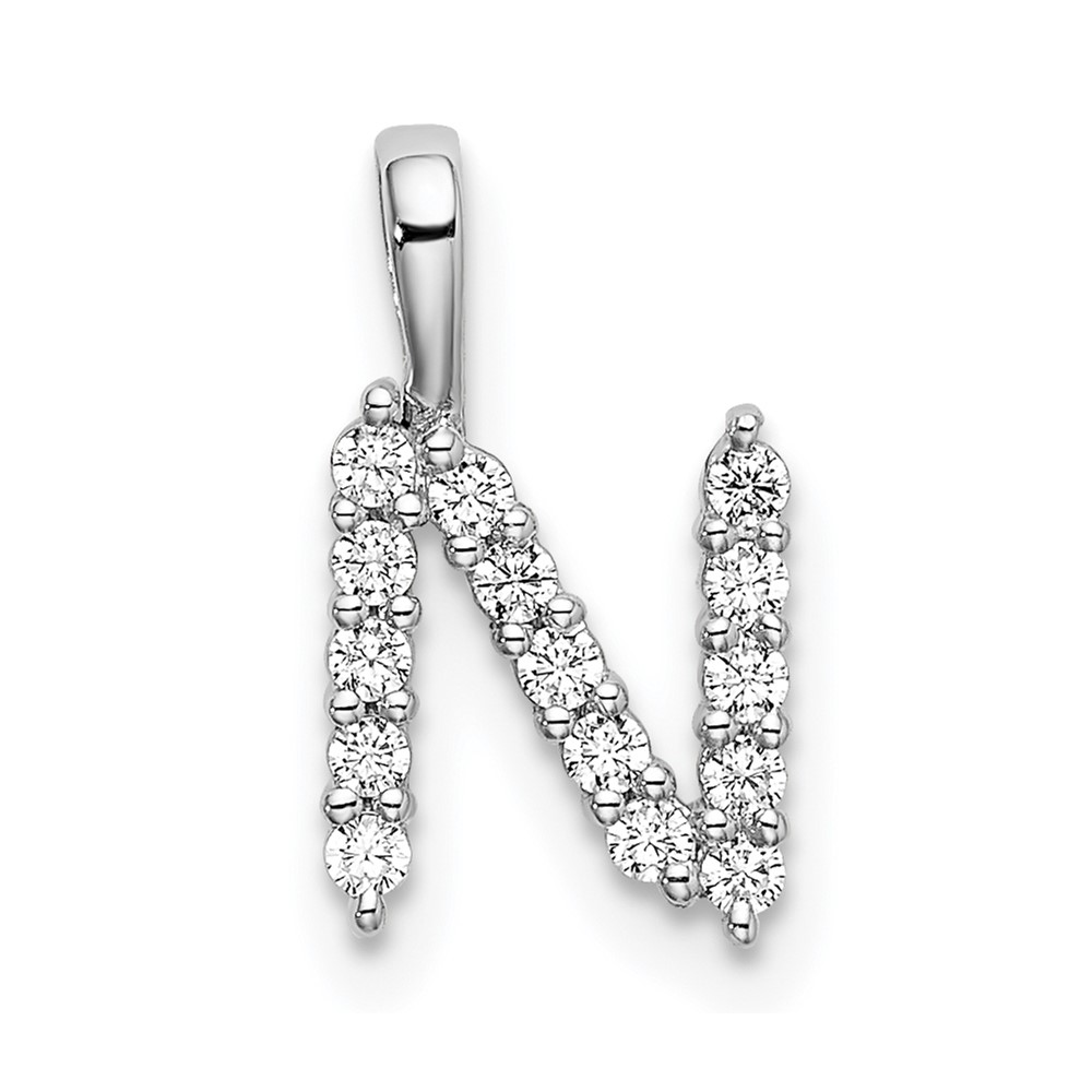 14K White Gold 0.17 Carat Lab Grown Diamond VS SI+ G+ Complete Letter N Initial Pendant