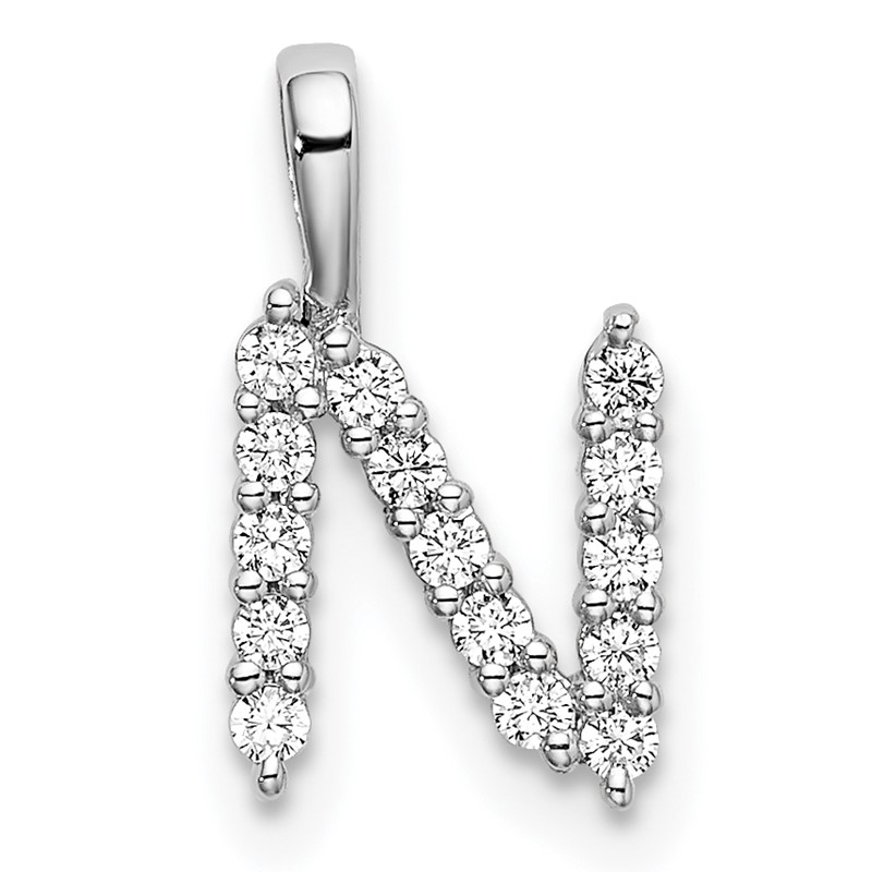 14k White Gold 1/6 carat Lab Grown Diamond VS/SI+ G+ Complete Letter N Initial Pendant