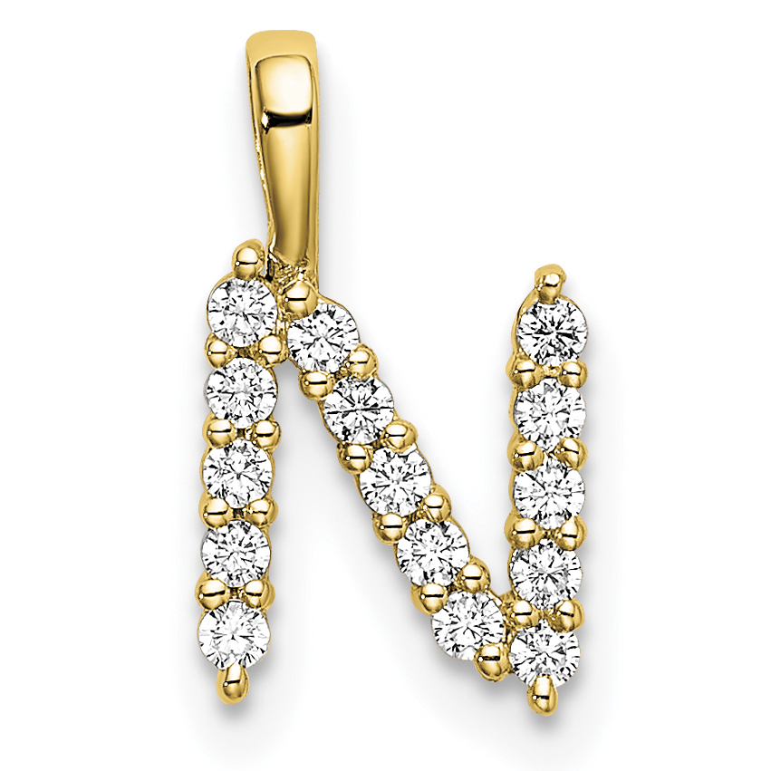 14k 1/6 carat Lab Grown Diamond VS/SI+ G+ Complete Letter N Initial Pendant (PM6988N-015-YLG)