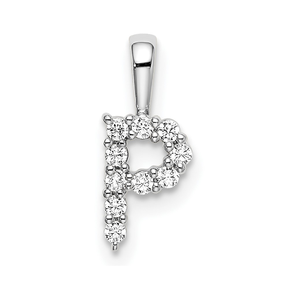 14K White Gold 0.10 Carat Lab Grown Diamond VS SI+ G+ Complete Letter P Initial Pendant
