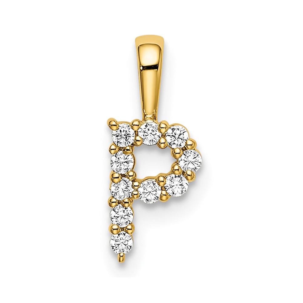 14K Yellow Gold 0.10 Carat Lab Grown Diamond VS SI+ G+ Complete Letter P Initial Pendant
