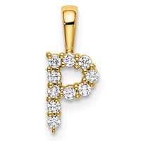 14K Yellow Gold 0.10 Carat Lab Grown Diamond VS SI+ G+ Complete Letter P Initial Pendant view 1