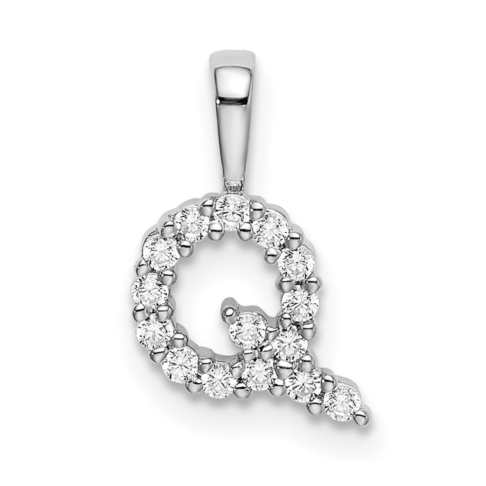 14k White Gold 1/6 carat Lab Grown Diamond VS/SI+ G+ Complete Letter Q Initial Pendant (PM6988Q-015-WLG)