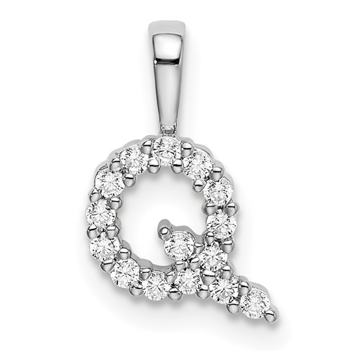 14K White Gold Lab Grown VS/SI FGH Dia Letter Q Initial Pendant