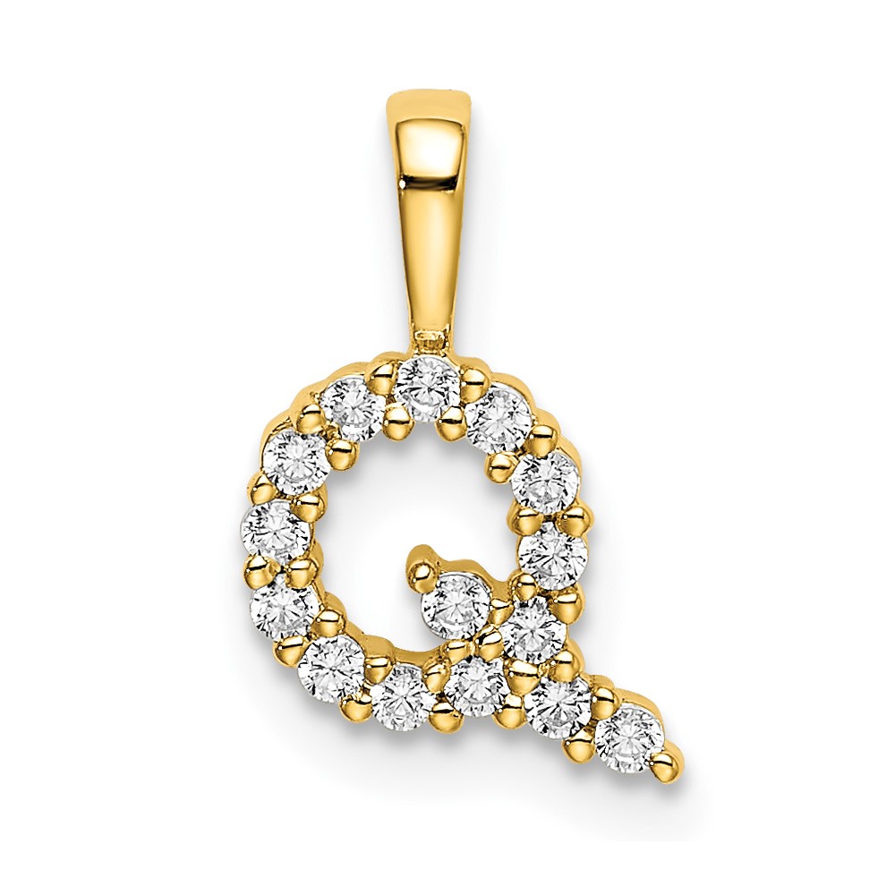 14K Yellow Gold 0.17 Carat Lab Grown Diamond VS SI+ G+ Complete Letter Q Initial Pendant