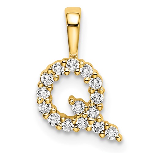 14K Yellow Gold 0.17 Carat Lab Grown Diamond VS SI+ G+ Complete Letter Q Initial Pendant