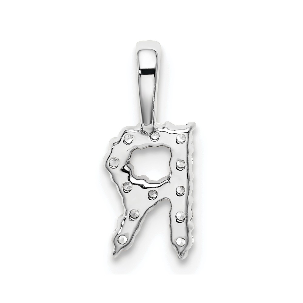 14k White Gold 1/8 carat Lab Grown Diamond VS/SI+ G+ Complete Letter R Initial Pendant (PM6988R-013-WLG)