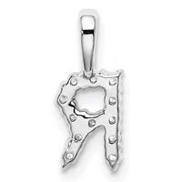 14K White Gold 0.12 Carat Lab Grown Diamond VS SI+ G+ Complete Letter R Initial Pendant view 3