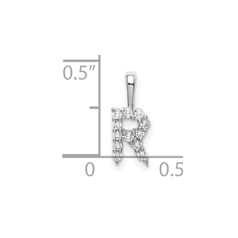 14k White Gold 1/8 carat Lab Grown Diamond VS/SI+ G+ Complete Letter R Initial Pendant (PM6988R-013-WLG)