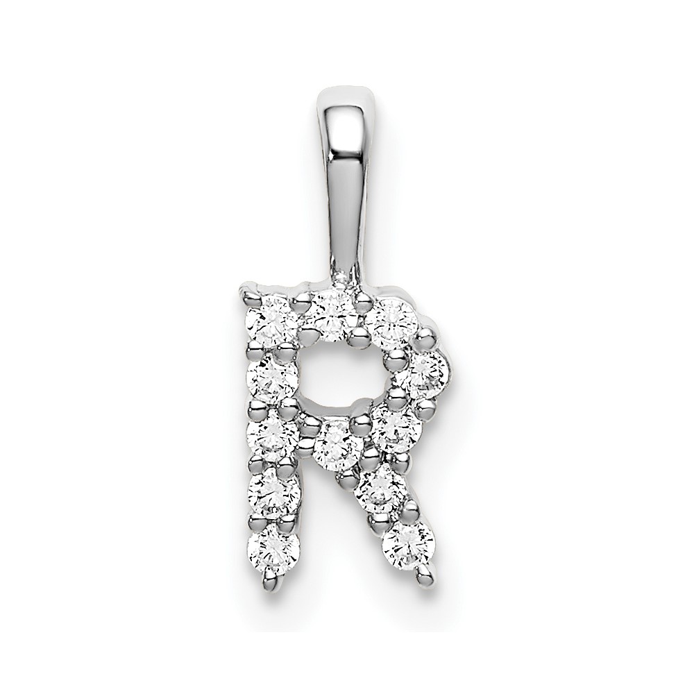 14k White Gold 1/8 carat Lab Grown Diamond VS/SI+ G+ Complete Letter R Initial Pendant (PM6988R-013-WLG)